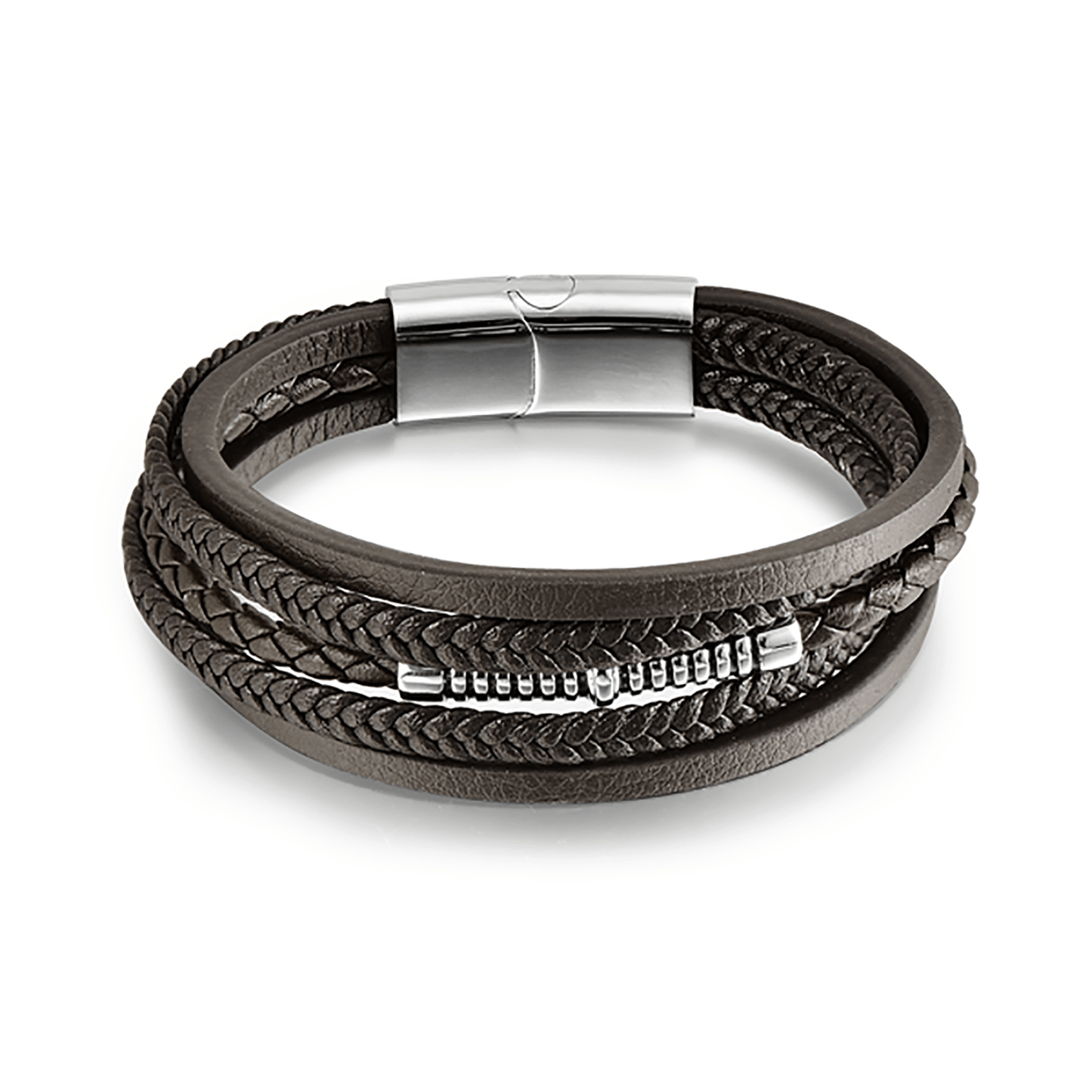 Bracelet cuir véritable et acier inoxydable plaqué Argent - Maison Di Giorgio