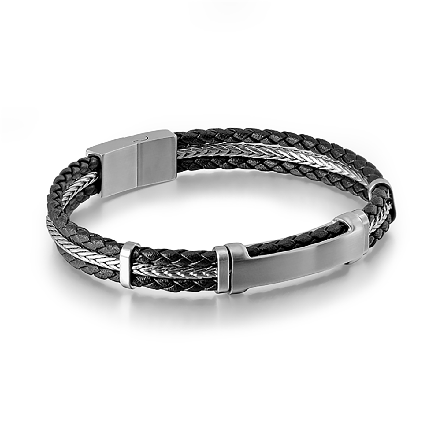 Bracelet cuir véritable et Acier inoxydable plaqué Argent - Maison Di Giorgio