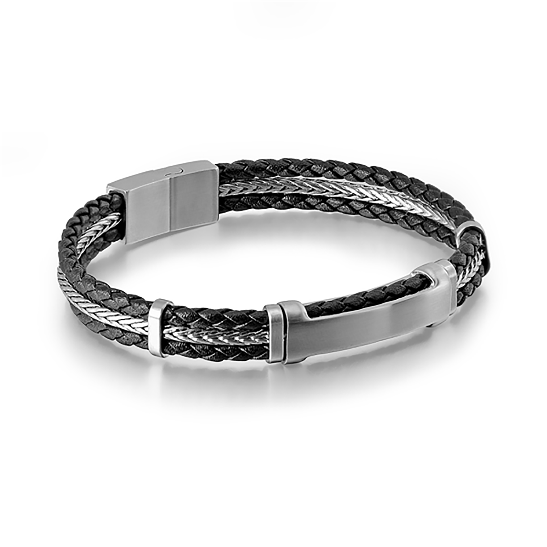 Bracelet cuir véritable et Acier inoxydable plaqué Argent - Maison Di Giorgio