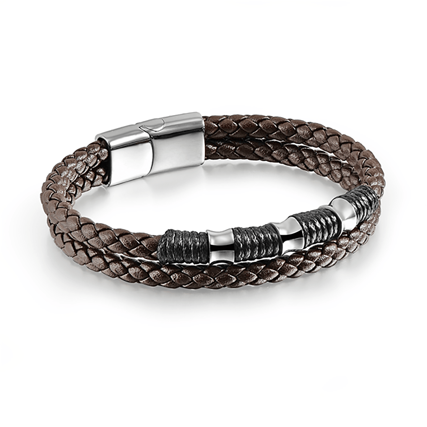 Bracelet cuir véritable et Acier inoxydable plaqué Argent - Maison Di Giorgio