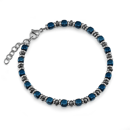 Bracelet en acier inoxydable plaqué Argent assemblé de hématite - Maison Di Giorgio