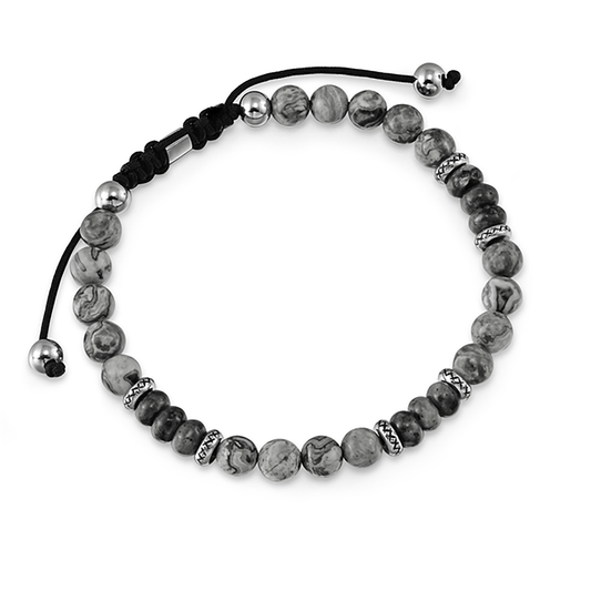 Bracelet perles assemblé de jaspe et labradorite en acier inoxydable plaqué Argent - Maison Di Giorgio