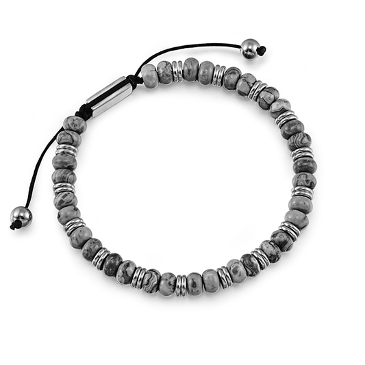 Bracelet perles assemblé de jaspe et d'acier inoxydable plaqué Argent - Maison Di Giorgio