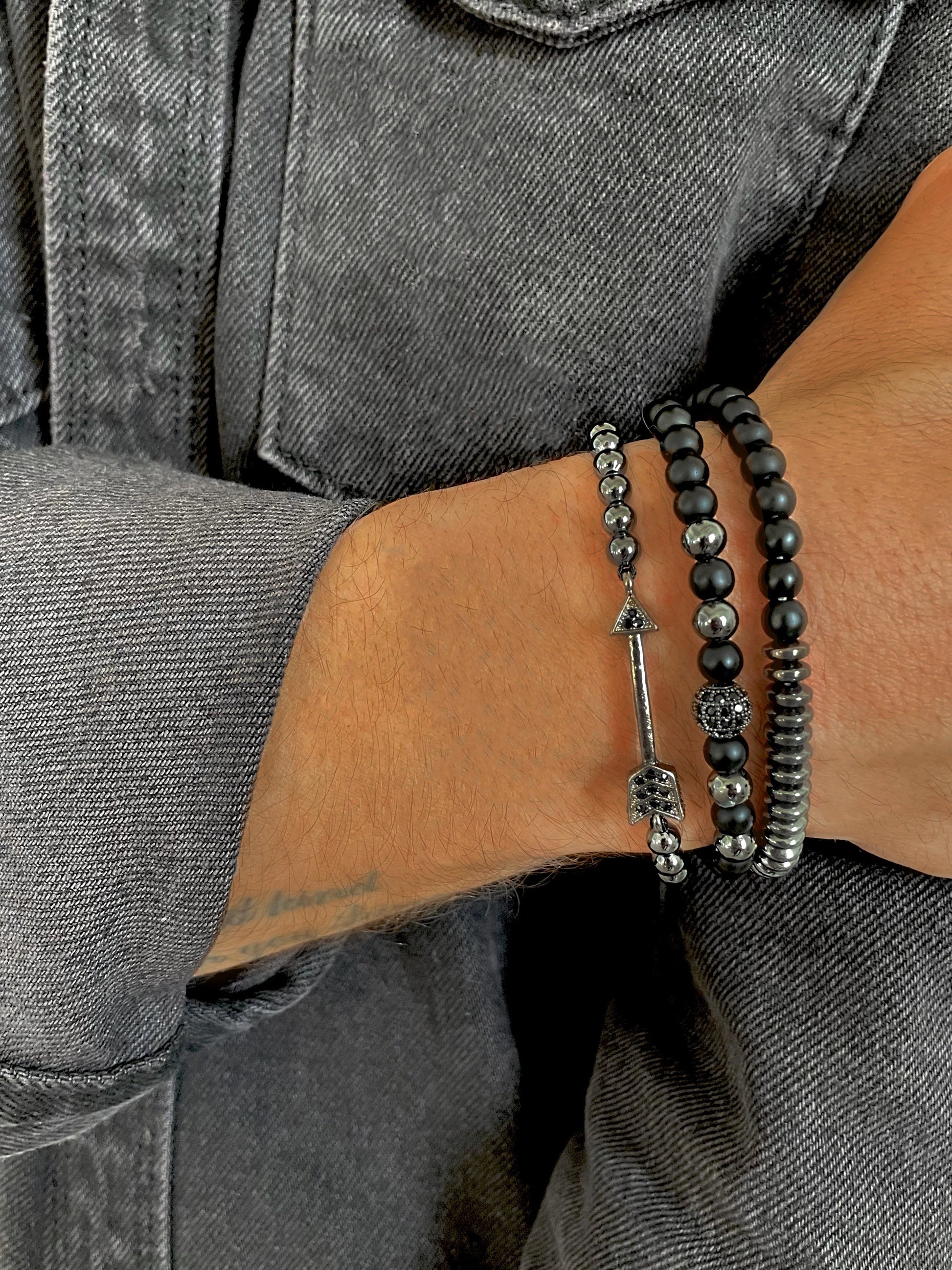 Bracelet perles plaqué Rhodium assemblé de pierre mate - Maison Di Giorgio