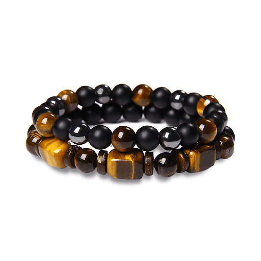 Bracelet perles assemblé de Pierre mate, Oeil de tigre et Hématite - Maison Di Giorgio