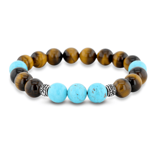 Bracelet perles en Argent 925 assemblé d'Oeil de tigre et Turquoise - Maison Di Giorgio