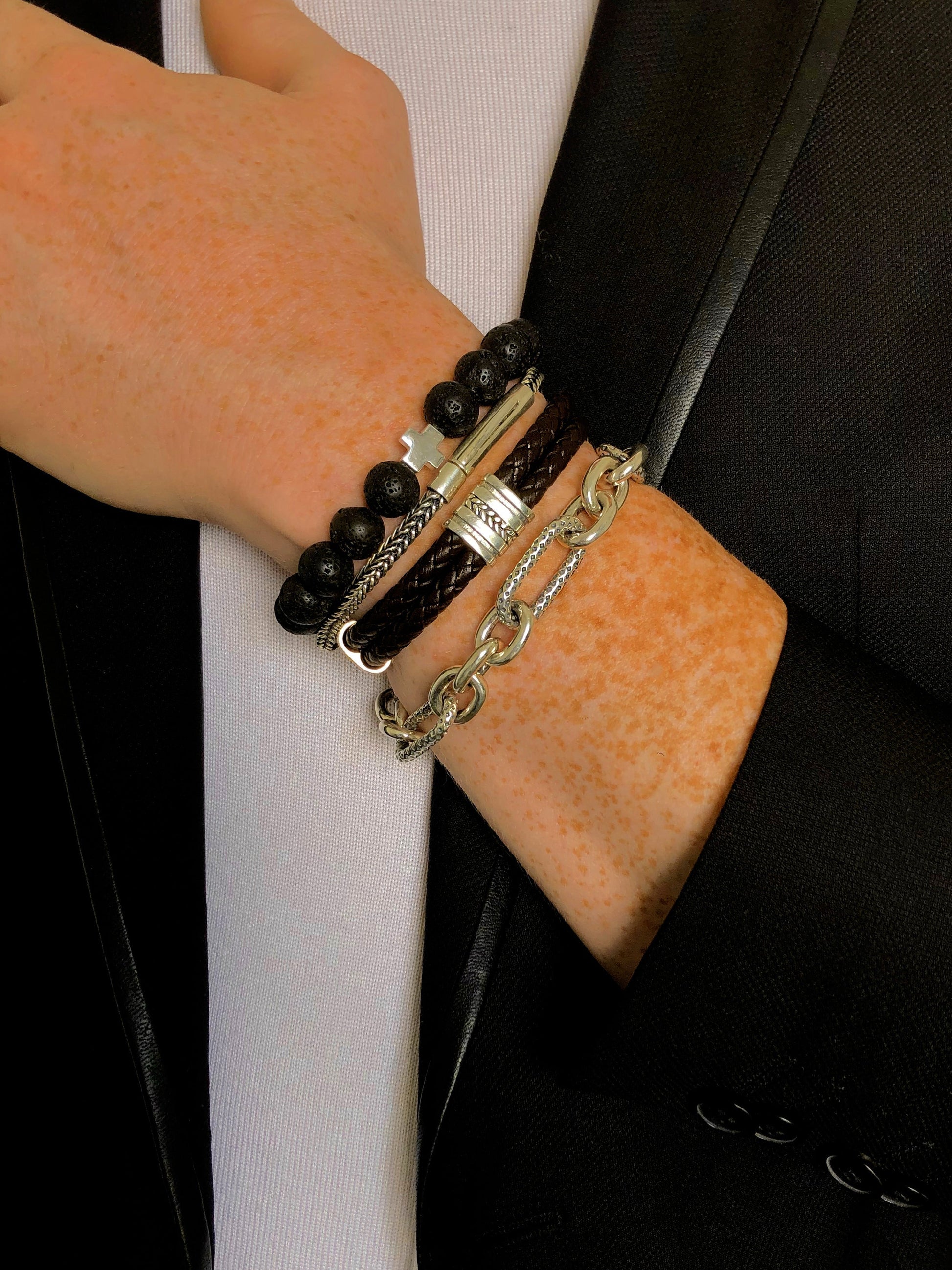 Bracelet cuir véritable et Argent 925 oxydé - Maison Di Giorgio