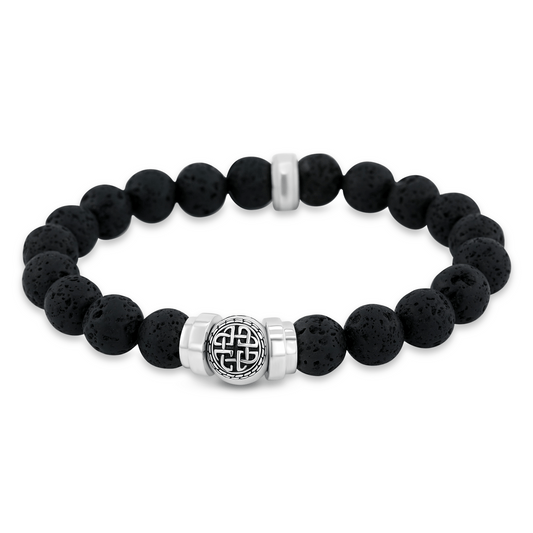 Bracelet perles en Argent 925 assemblé de Pierre de lave et Oxyde de zirconium - Maison Di Giorgio
