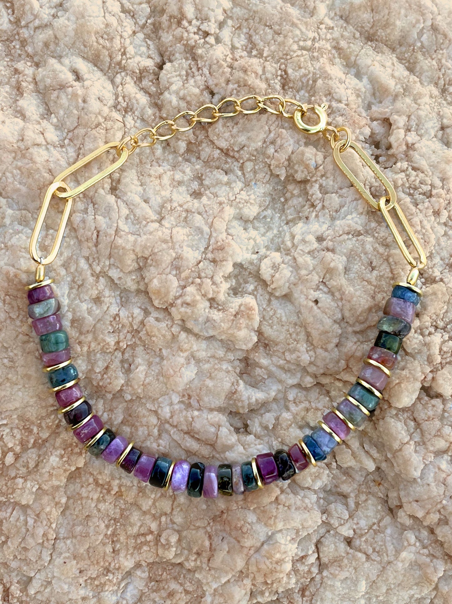 Bracelet perles doré Or jaune 18k assemblé de tourmaline - Maison Di Giorgio