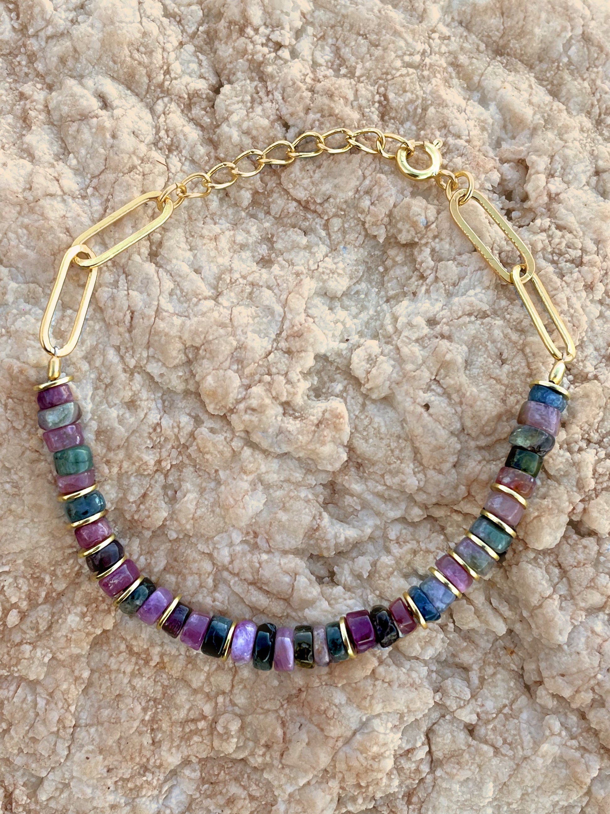 Bracelet perles doré Or jaune 18k assemblé de tourmaline - Maison Di Giorgio