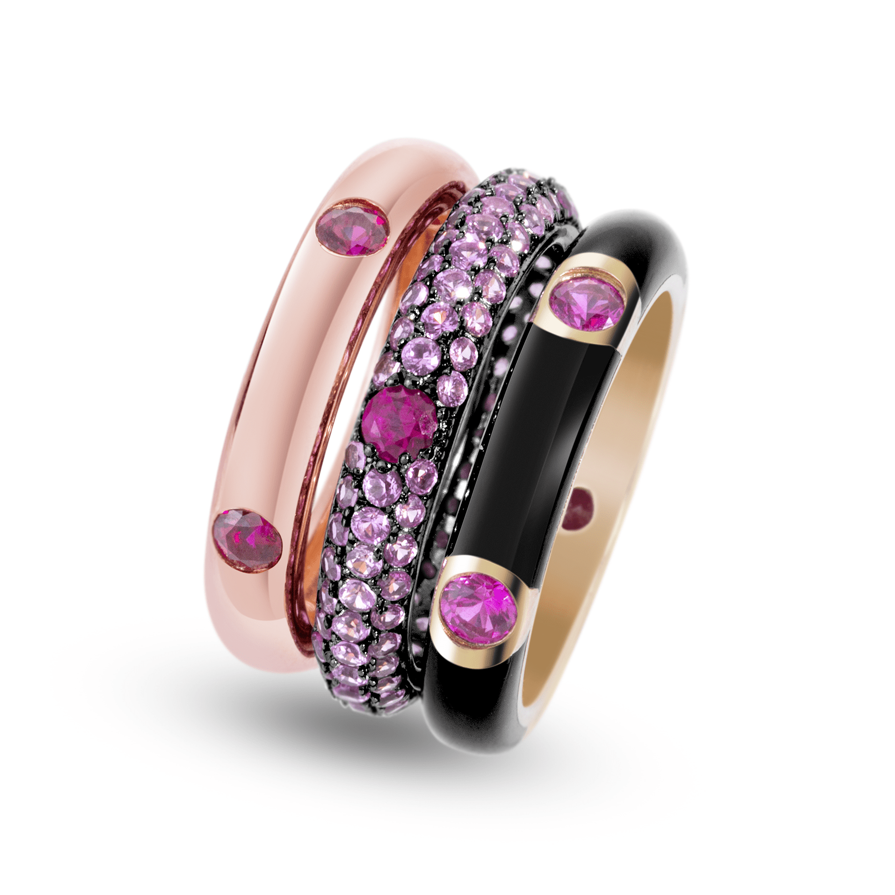Composition de bagues en Argent 925 doré Or rose 18k et Or jaune 18k assemblées d'oxyde de zirconium - Maison Di Giorgio