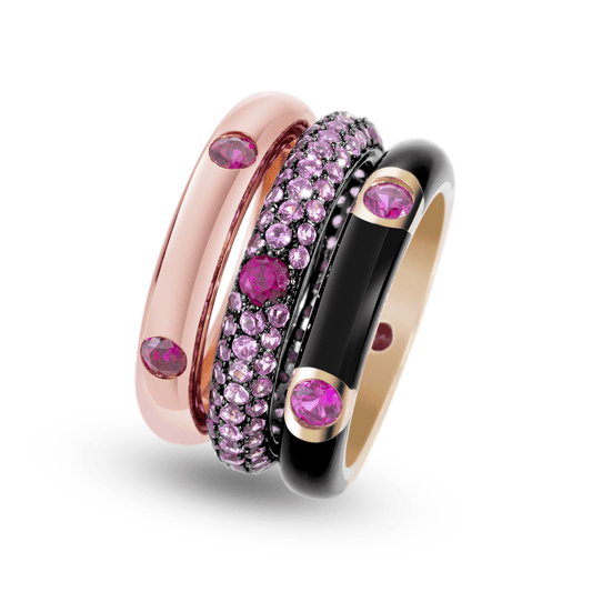 Composition de bagues en Argent 925 doré Or rose 18k et Or jaune 18k assemblées d'oxyde de zirconium - Maison Di Giorgio
