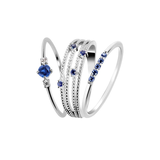 Composition de bagues en Argent 925 plaqué Rhodium assemblées de Saphir bleu et Oxyde de zirconium - Maison Di Giorgio