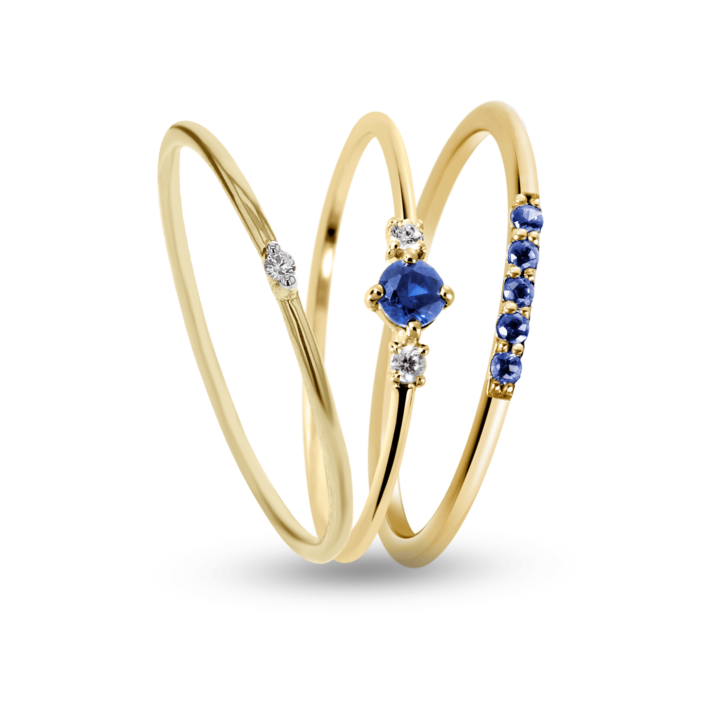 Composition de bagues en Argent 925 doré Or jaune 18k assemblées de Diamant HSI, Saphir bleu et Oxyde de zirconium - Maison Di Giorgio