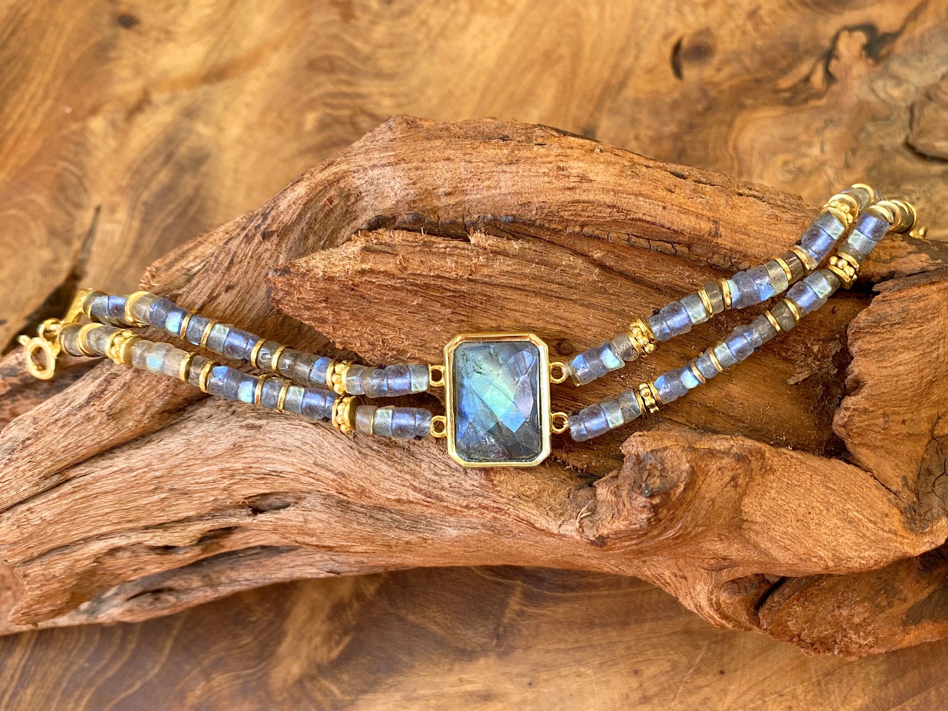 Bracelet perles doré Or jaune 18k assemblé de labradorite - Maison Di Giorgio