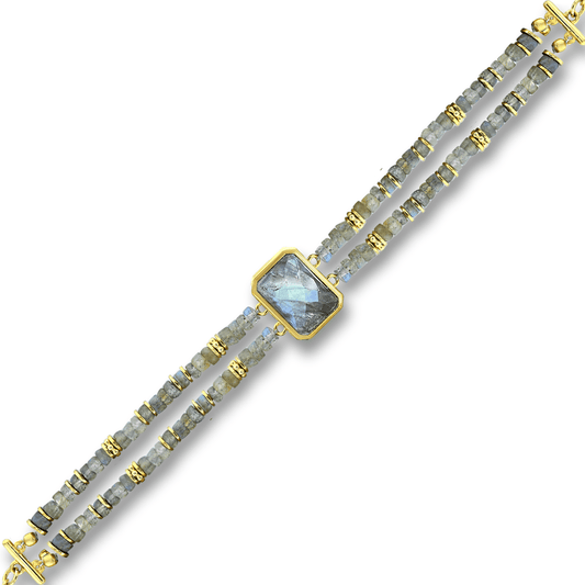 Bracelet perles doré Or jaune 18k assemblé de labradorite - Maison Di Giorgio