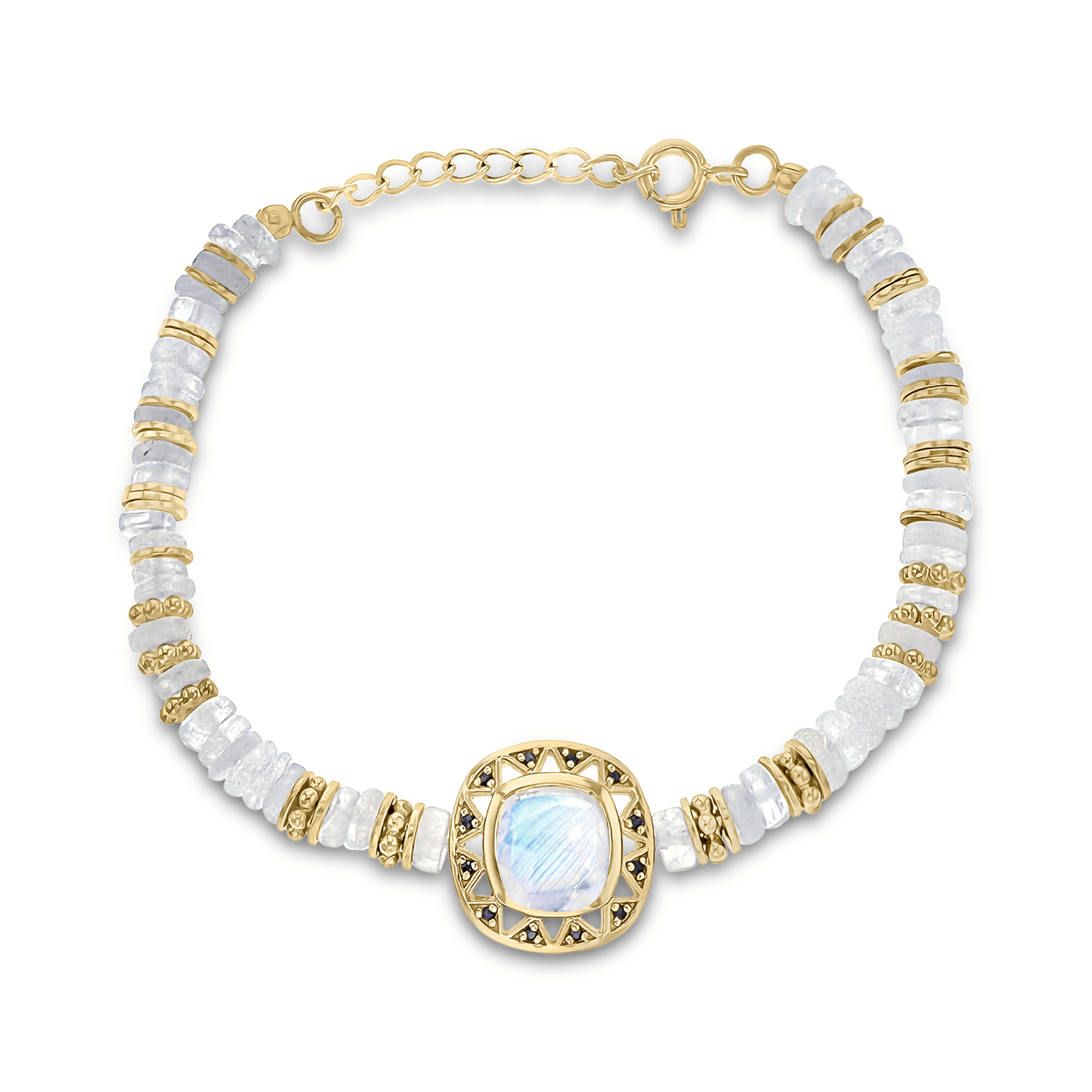 Bracelet perles doré Or jaune 18k assemblé de pierre de lune et spinelle noire - Maison Di Giorgio