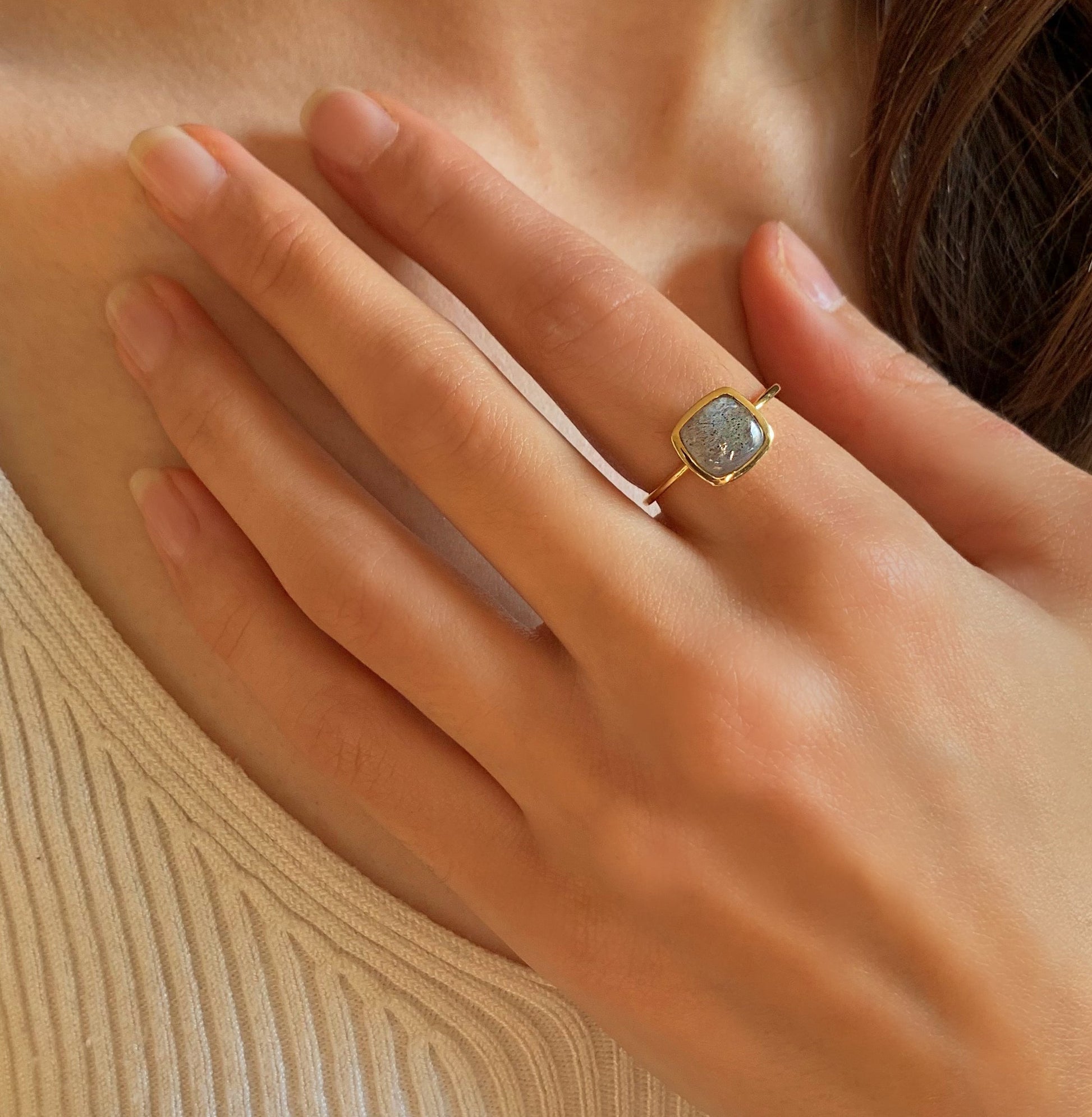 Bague en Argent 925 doré Or jaune 18k assemblée de Labradorite - Maison Di Giorgio