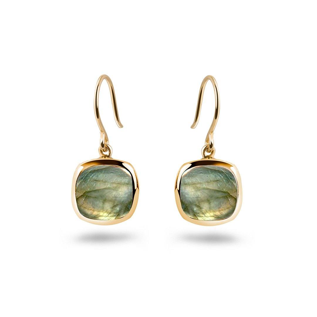 Boucles d'oreilles en Argent 925 doré Or jaune 18k assemblées de Labradorite - Maison Di Giorgio