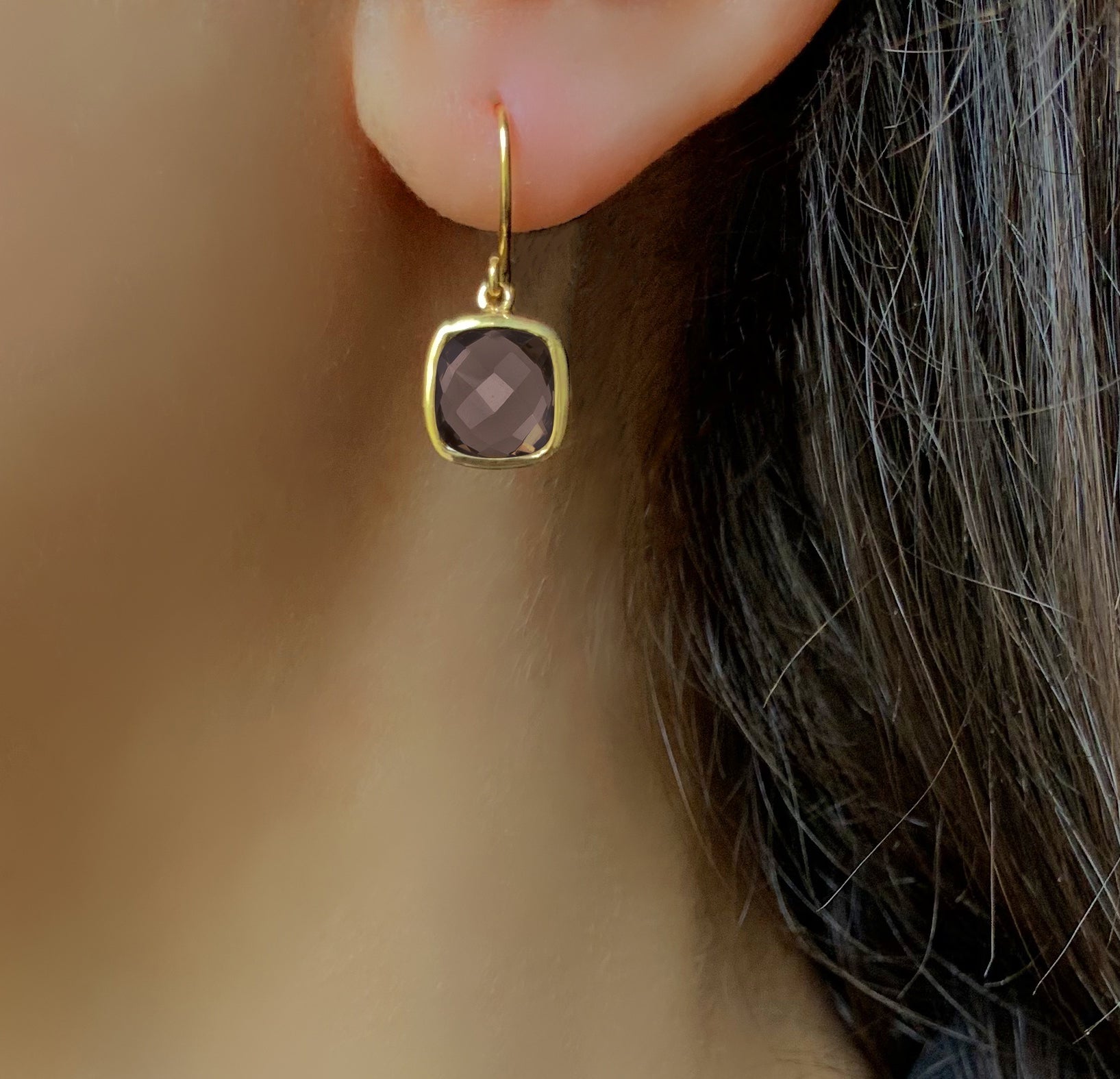 Boucles d'oreilles en Argent 925 doré Or jaune 18k assemblées de Quartz fumé - Maison Di Giorgio
