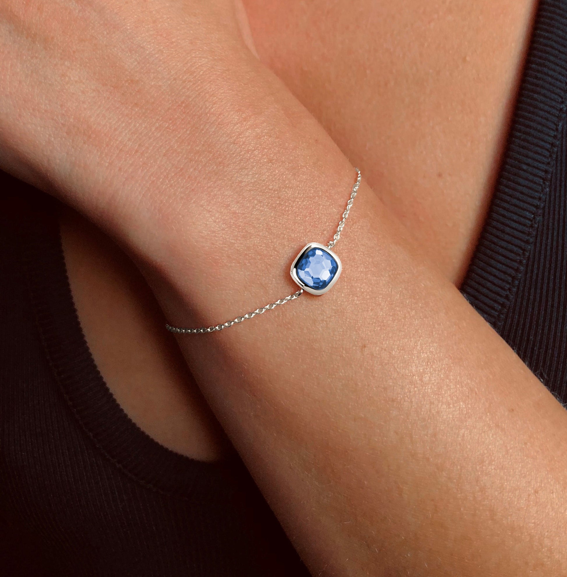 Bracelet en Argent 925 plaqué Rhodium assemblé de Quartz bleu - Maison Di Giorgio