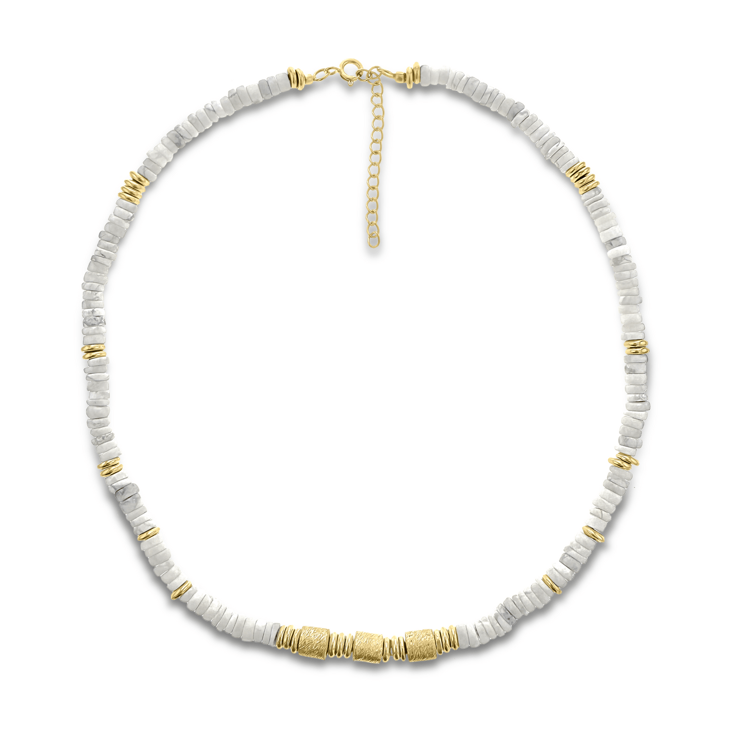 Collier perles doré Or jaune 18k assemblé de howlite blanche - Maison Di Giorgio