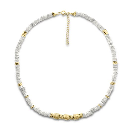 Collier perles doré Or jaune 18k assemblé de howlite blanche - Maison Di Giorgio