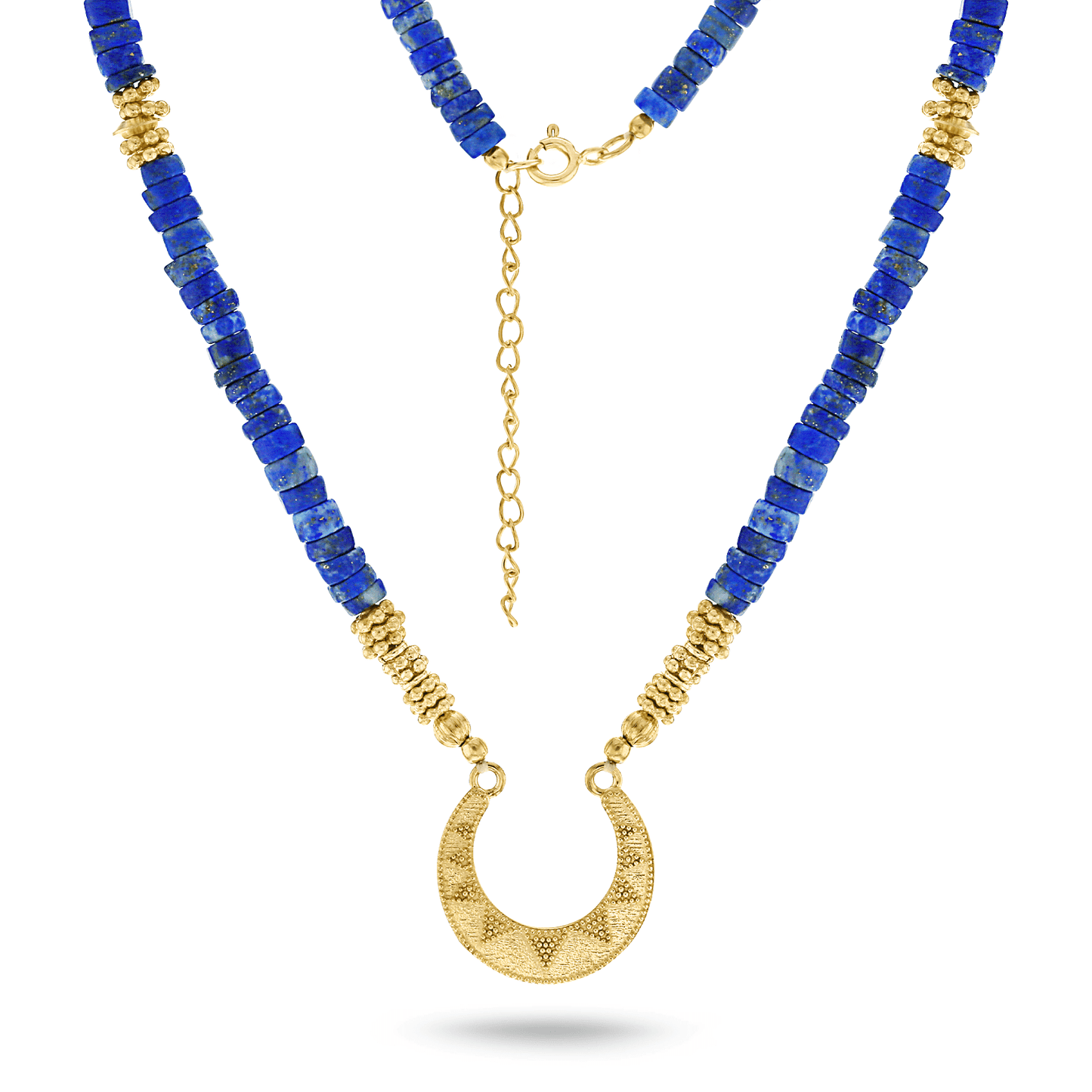 Collier perles doré Or jaune 18k assemblé de lapis - lazuli - Maison Di Giorgio