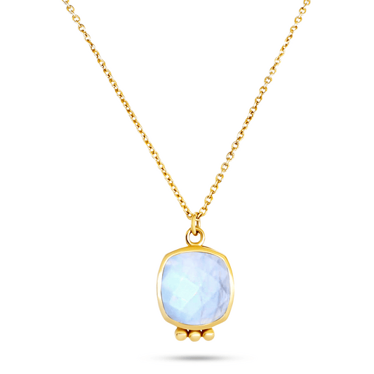 Collier doré Or jaune 18k assemblé de Pierre de lune arc - en - ciel - Maison Di Giorgio