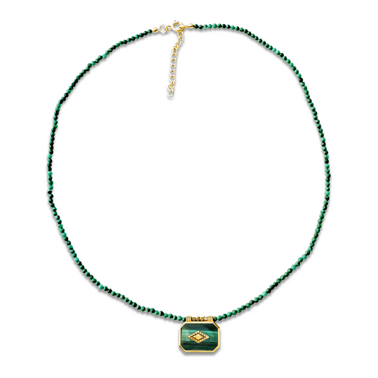 Collier doré Or jaune 18k assemblé de Malachite - Maison Di Giorgio