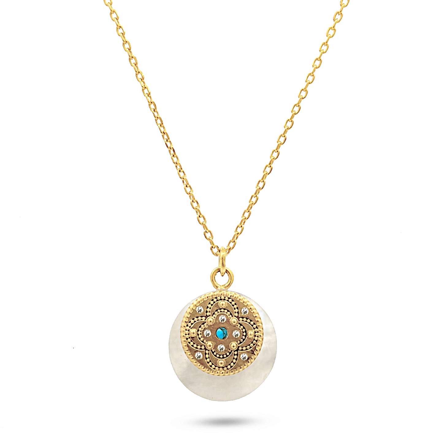 Collier doré Or jaune 18k assemblé Nacre, Turquoise et d'Oxyde de zirconium - Maison Di Giorgio