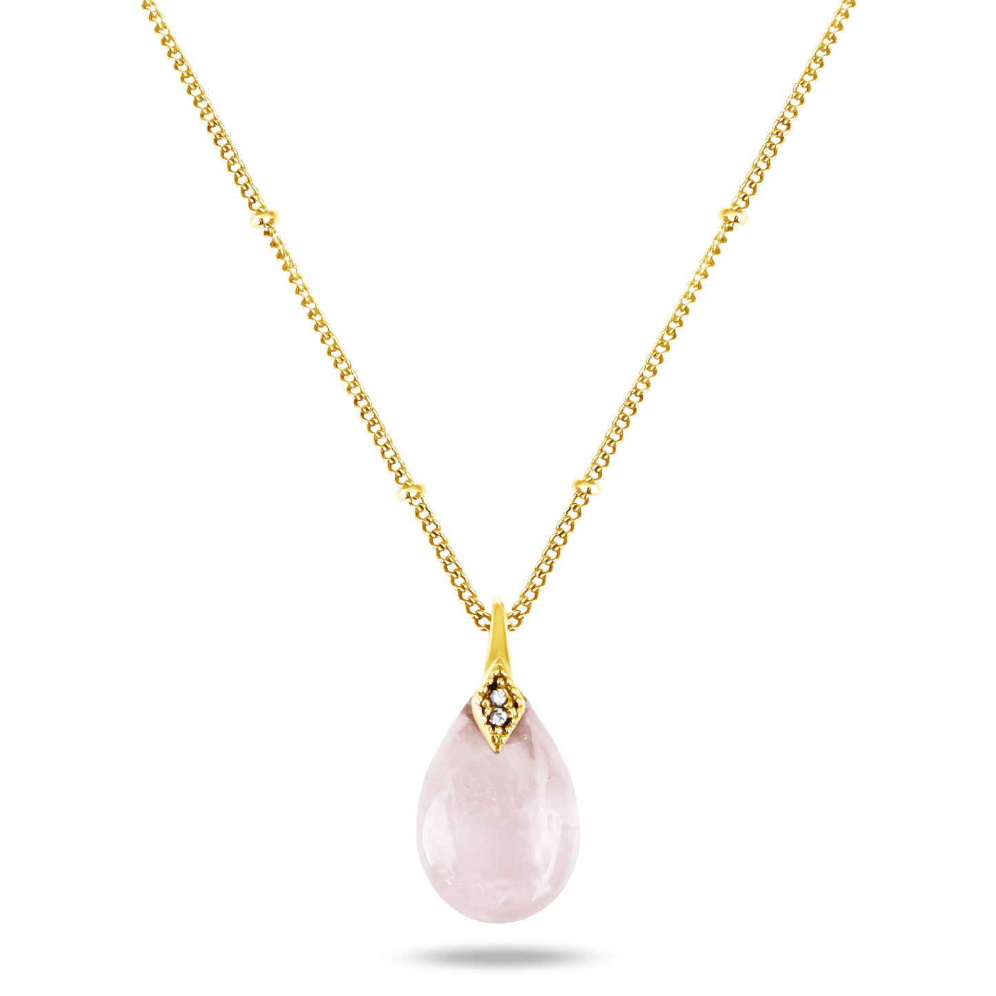 Collier doré Or jaune 18k assemblé de Quartz rose et d'Oxyde de zirconium - Maison Di Giorgio