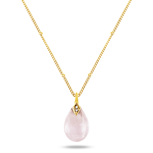 Collier doré Or jaune 18k assemblé de Quartz rose et d'Oxyde de zirconium - Maison Di Giorgio