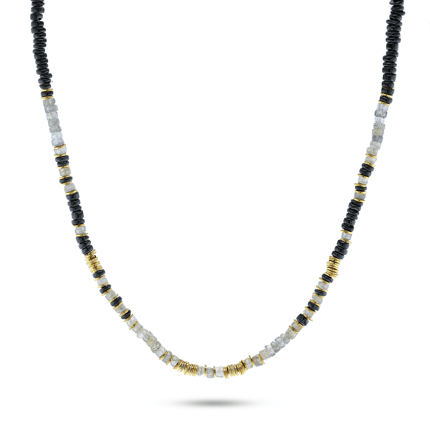 Collier perles doré Or jaune 18k assemblé de labradorite et onyx noir - Maison Di Giorgio