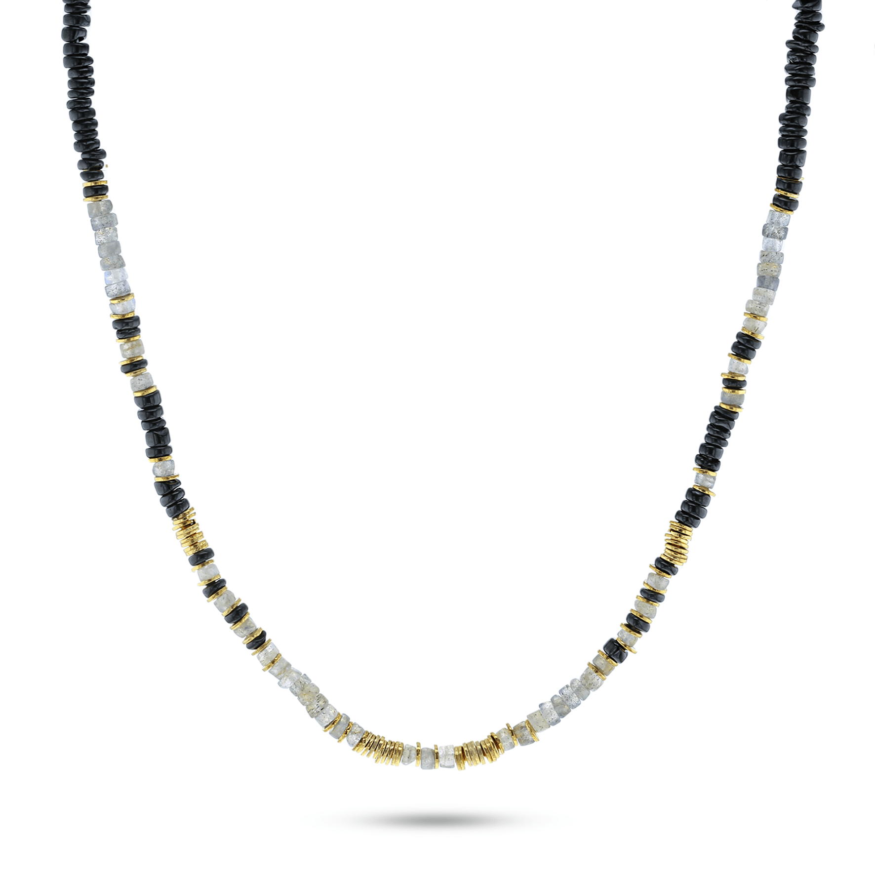 Collier perles doré Or jaune 18k assemblé de labradorite et onyx noir - Maison Di Giorgio