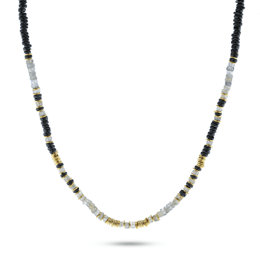 Collier perles doré Or jaune 18k assemblé de labradorite et onyx noir - Maison Di Giorgio