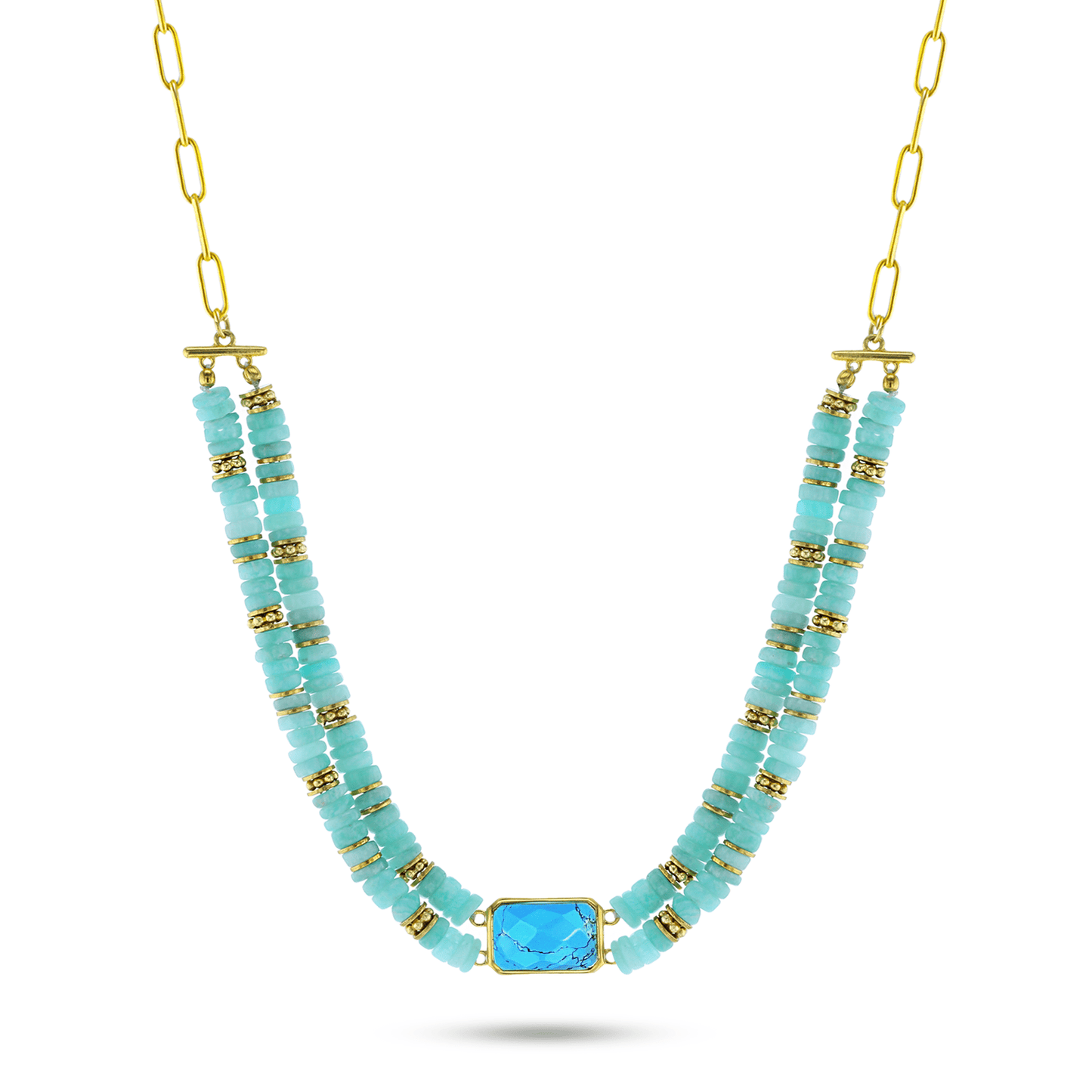 Collier perles doré Or jaune 18k assemblé d'amazonite et turquoise - Maison Di Giorgio