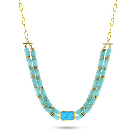 Collier perles doré Or jaune 18k assemblé d'amazonite et turquoise - Maison Di Giorgio