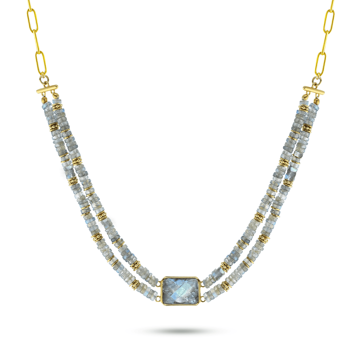 Collier perles doré Or jaune 18k assemblé de labradorite - Maison Di Giorgio