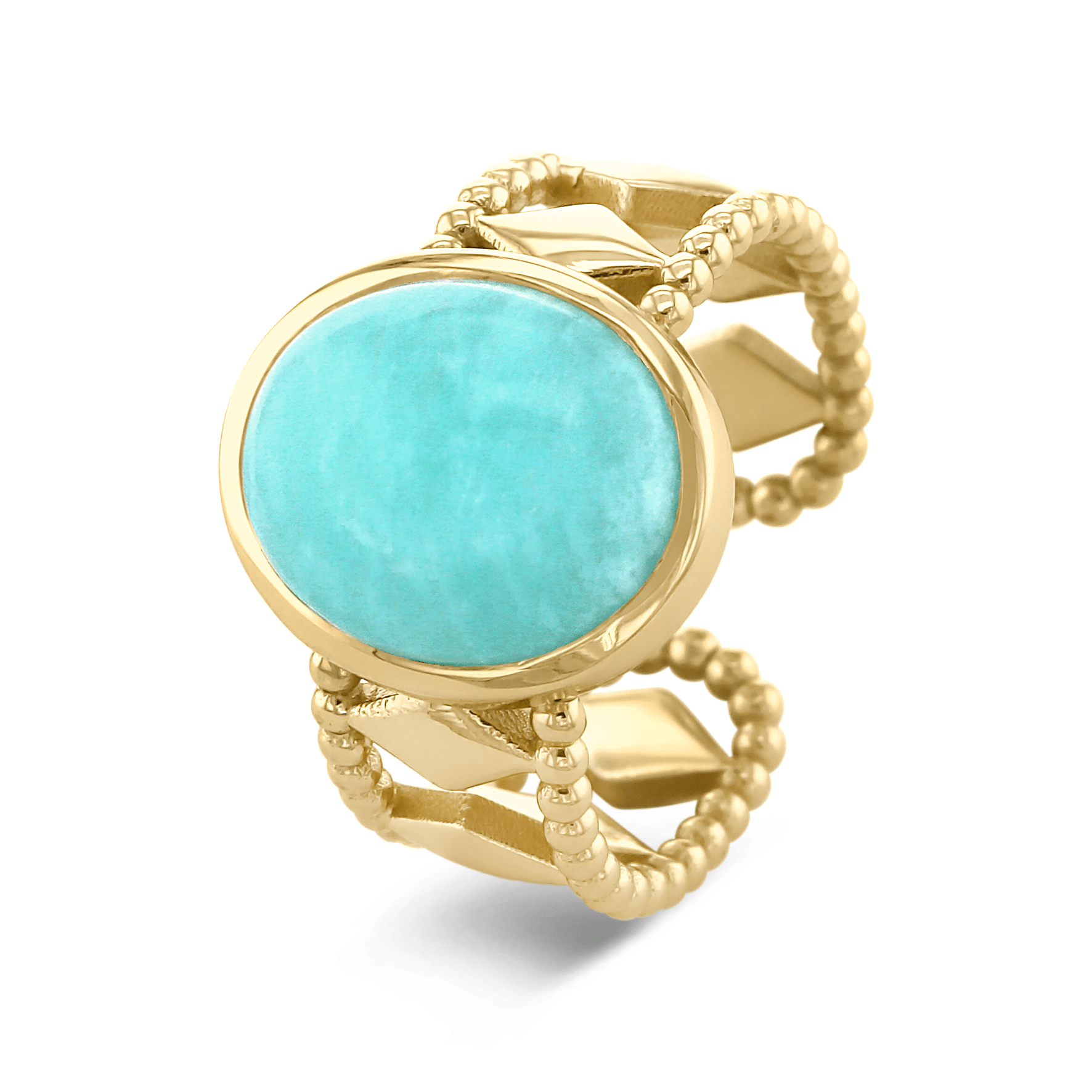 Bague dorée Or jaune 18k assemblée d'Amazonite - Maison Di Giorgio