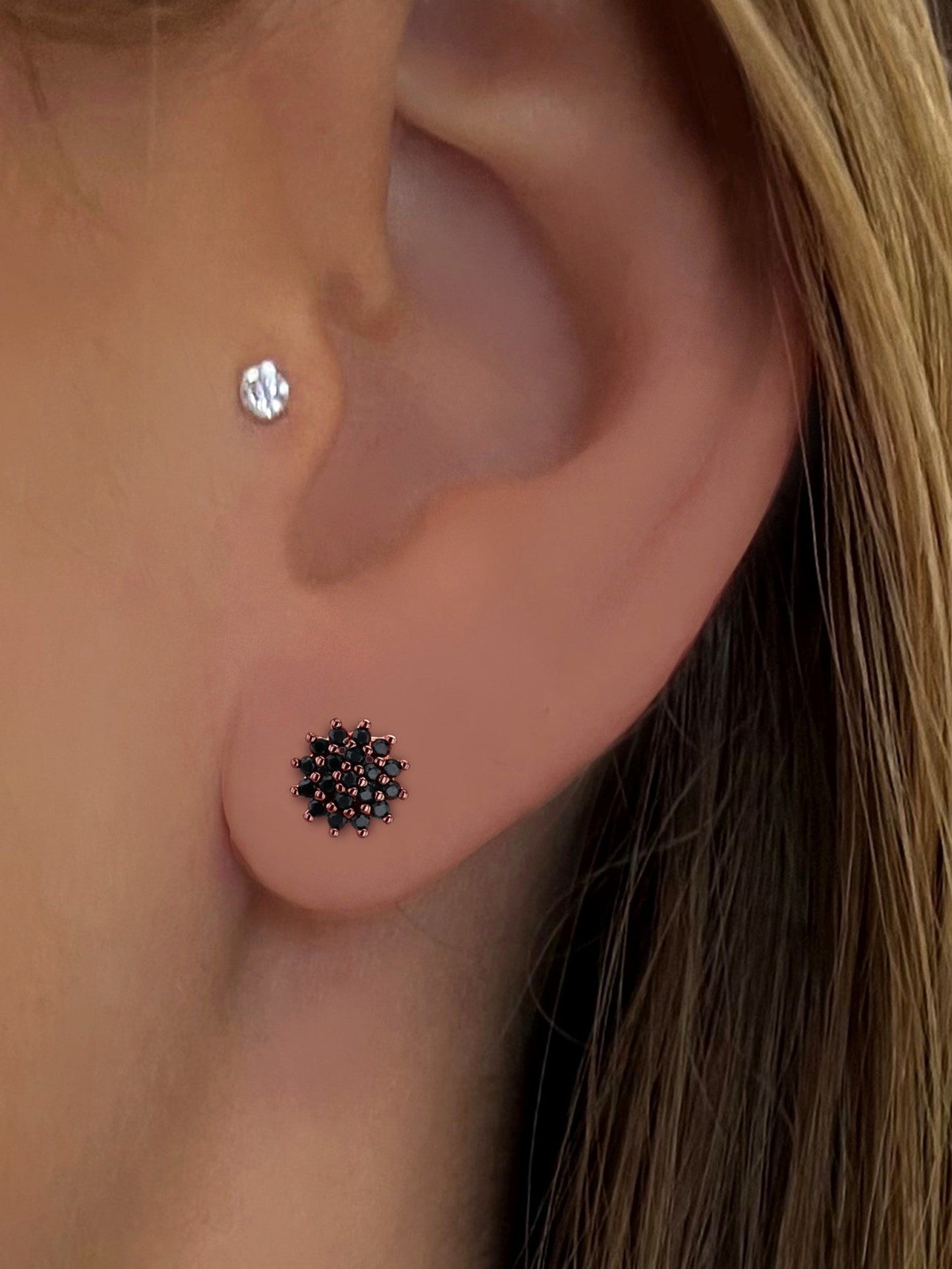 Boucles d'oreilles en Argent 925 doré Or rose 18k assemblées d'oxyde de zirconium noir - Maison Di Giorgio