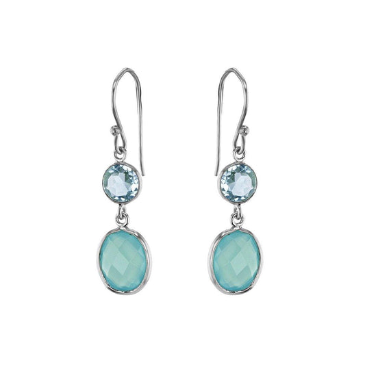 Boucles d'oreilles en Argent 925 plaqué Rhodium et assemblées de Topaze bleue et Calcédoine aqua - Maison Di Giorgio