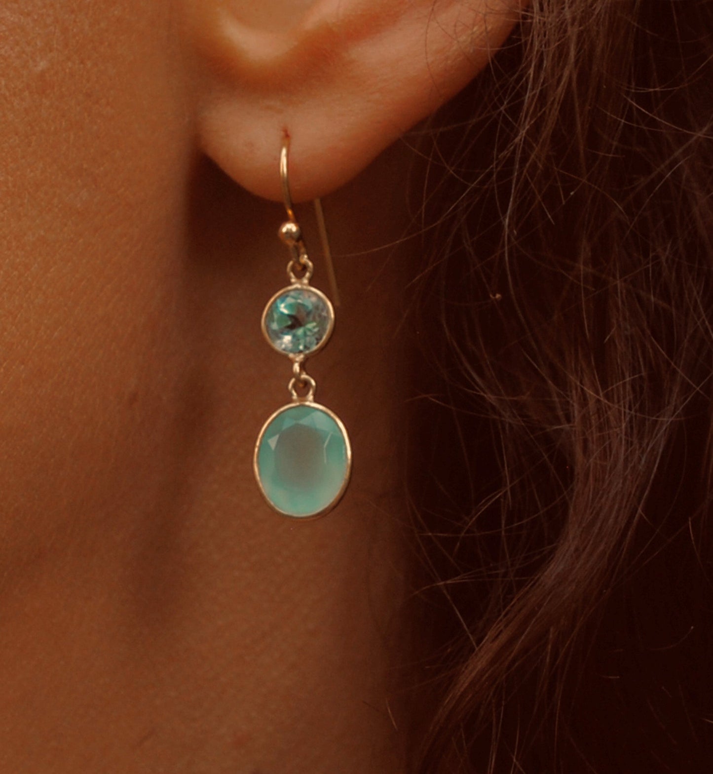 Boucles d'oreilles en Argent 925 doré Or jaune 18k assemblées de Topaze bleue - Maison Di Giorgio