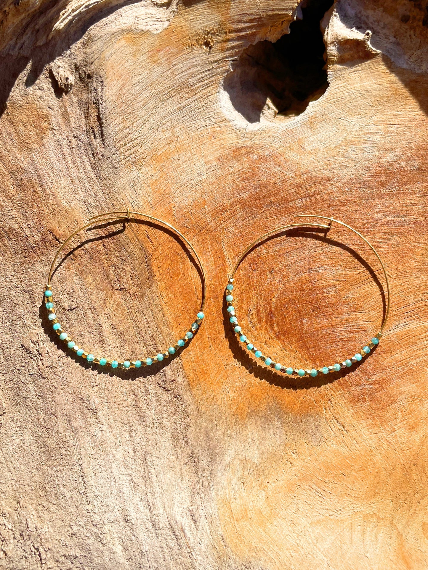 Boucles d'oreilles dorées Or jaune 18k assemblées d'Amazonite - Maison Di Giorgio