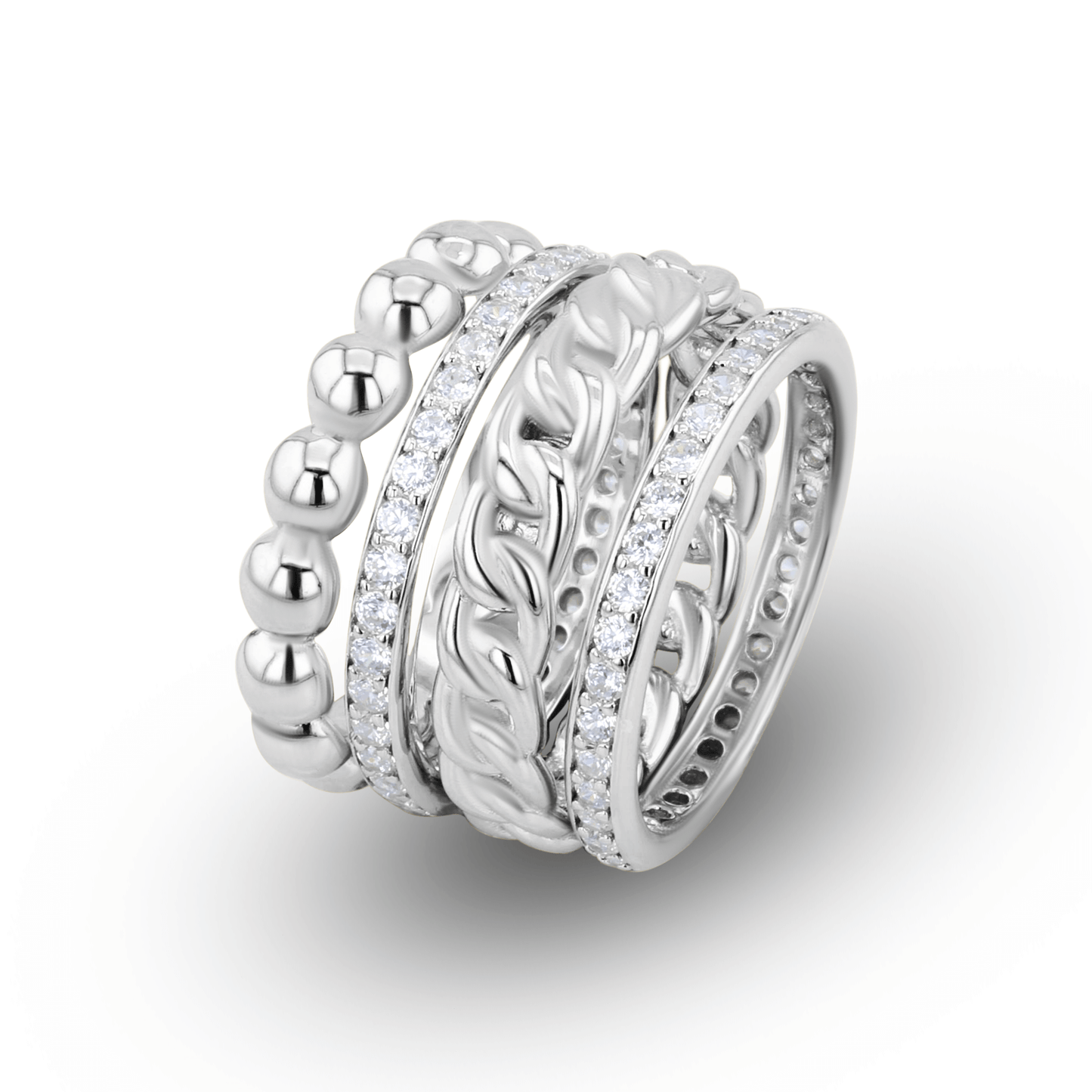 Composition de bagues en Argent 925 plaqué Rhodium assemblées d'Oxyde de zirconium - Maison Di Giorgio