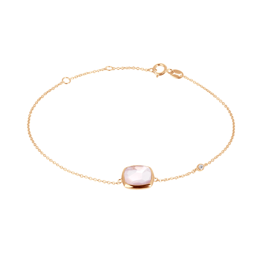 Bracelet en Or rose 9k assemblé de Diamant HSI et Quartz Rose - Maison Di Giorgio