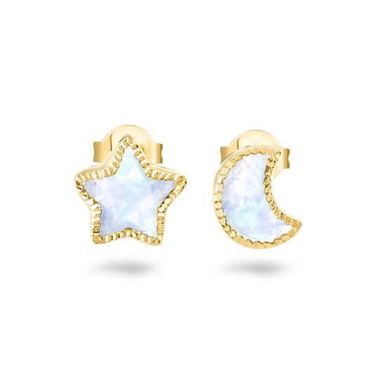 Boucles d'oreilles en Or jaune 9k assemblées de Pierre de lune - Maison Di Giorgio