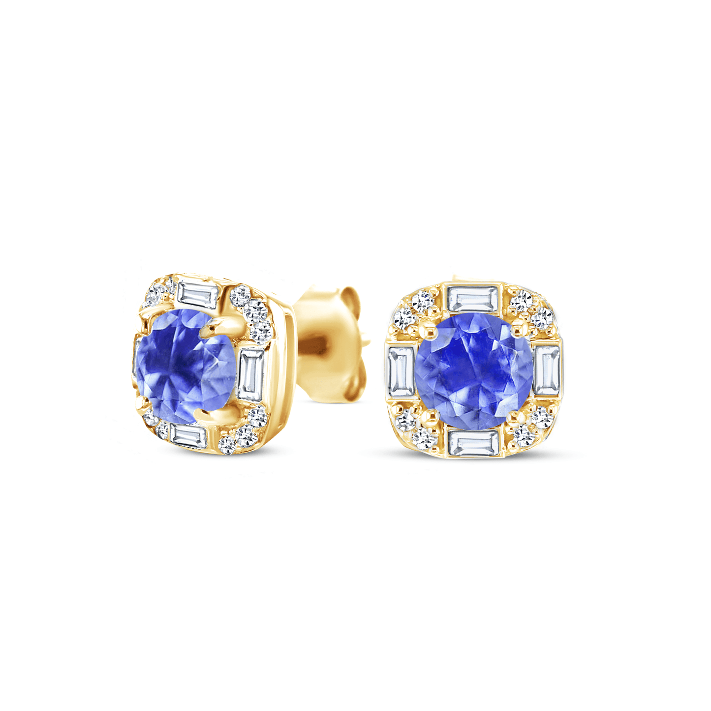 Boucles d'oreilles en Or jaune 9k assemblées de Diamant HSI, Tanzanite et Topaze blanche - Maison Di Giorgio