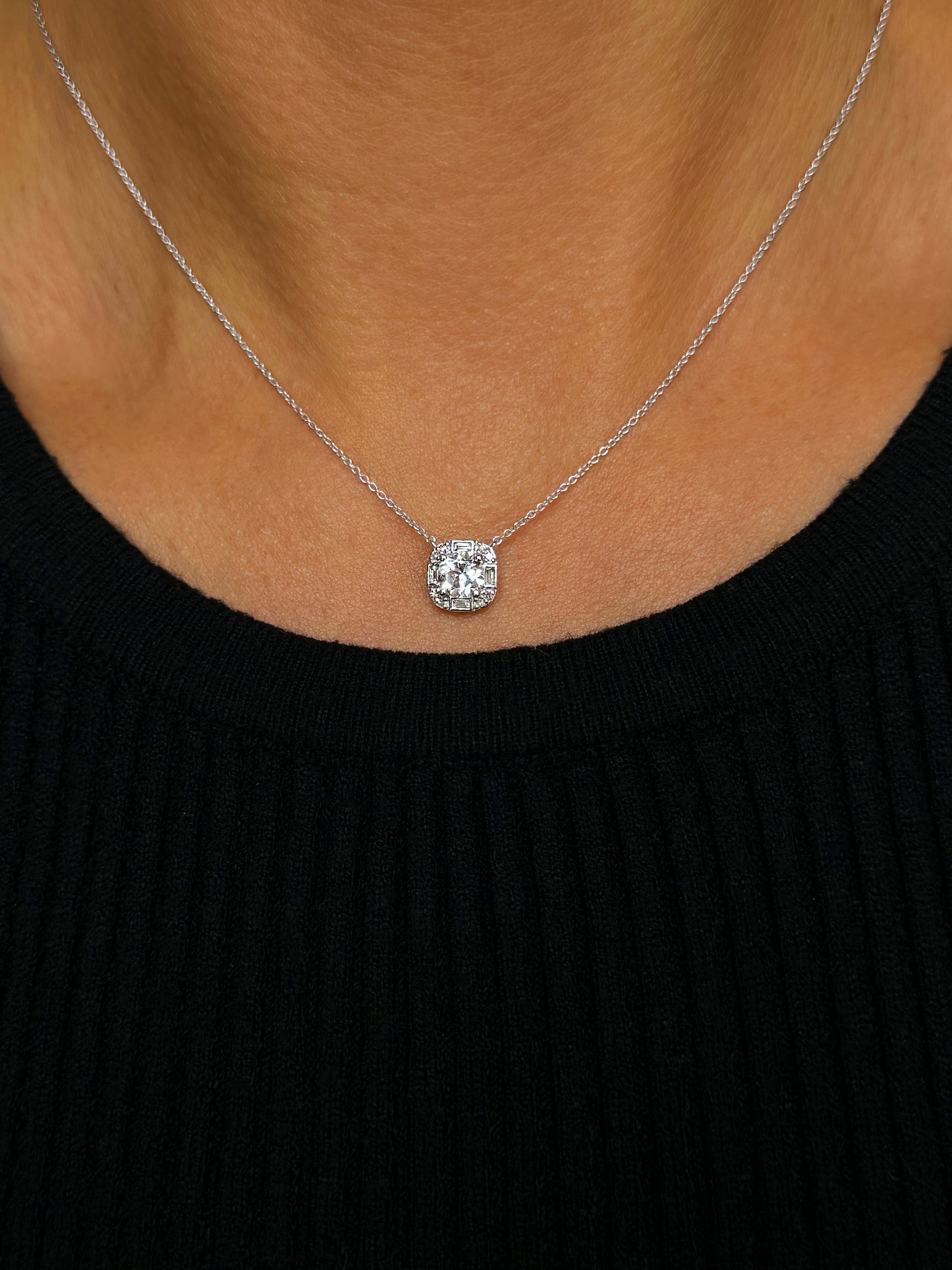 Collier en Or blanc 9k assemblé de Diamant HSI et Topaze blanche - Maison Di Giorgio