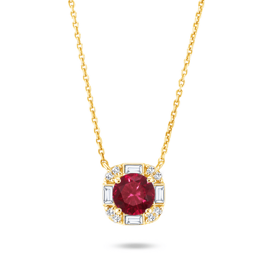 Collier en Or jaune 9k assemblé de Diamant HSI, Rubis et Topaze blanche - Maison Di Giorgio